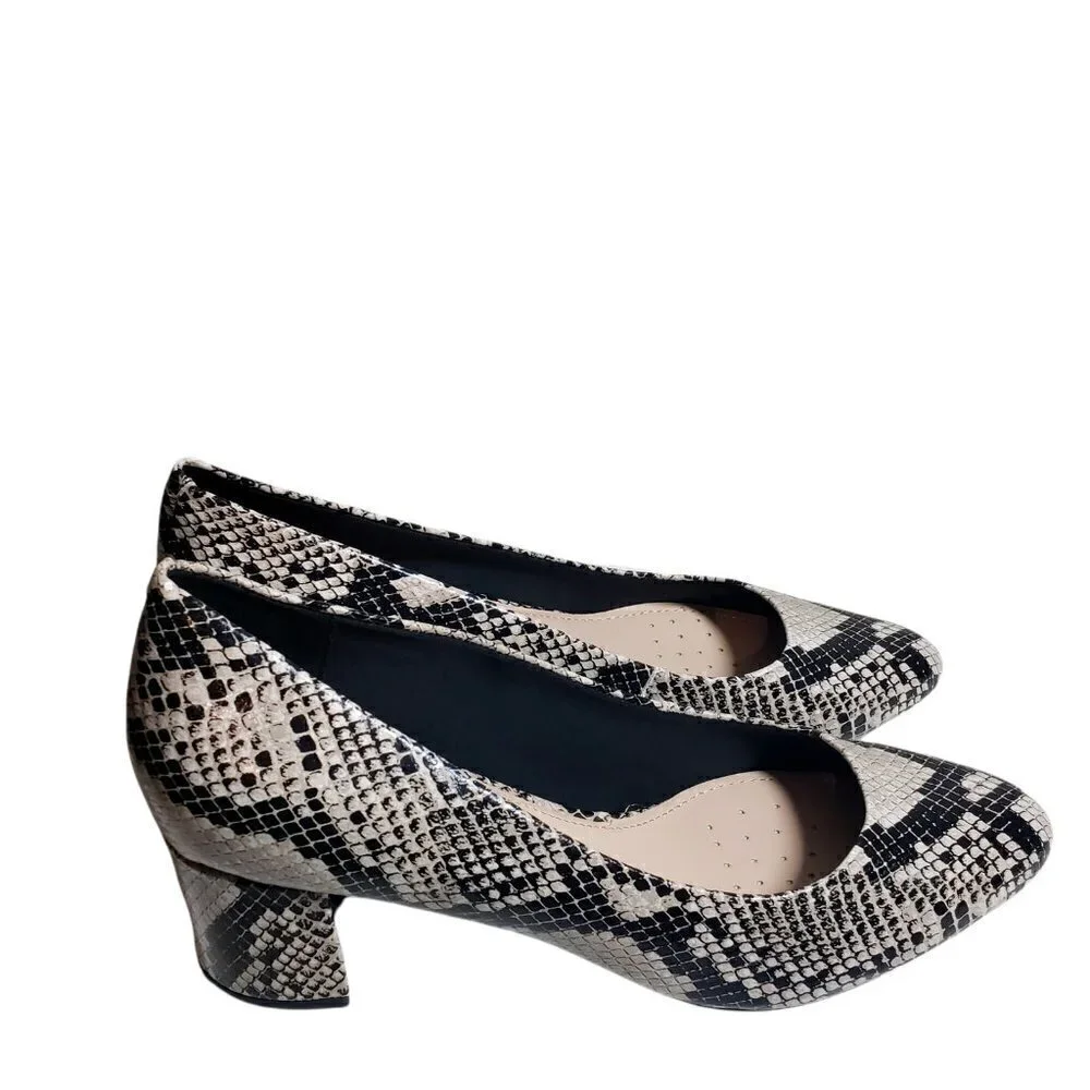 Easy Spirit Women Snake Print Almond Toe Slip On Leather Pump Heels Shoes Sz 10M